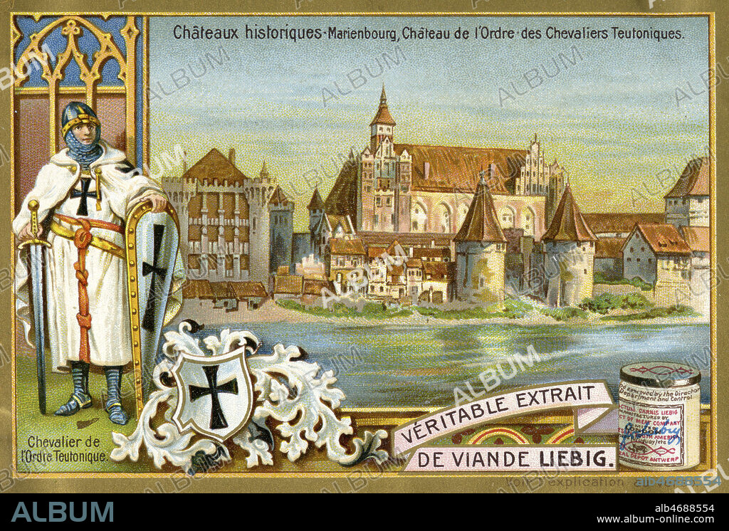 'Marienbourg, chateau de l'ordre des chevaliers teutoniques'. Chromo publicitaire Liebig de 1905, serie sur les chateaux historiques. Illustration anonyme. Credit : Collection IM/KHARBINE-TAPABOR.