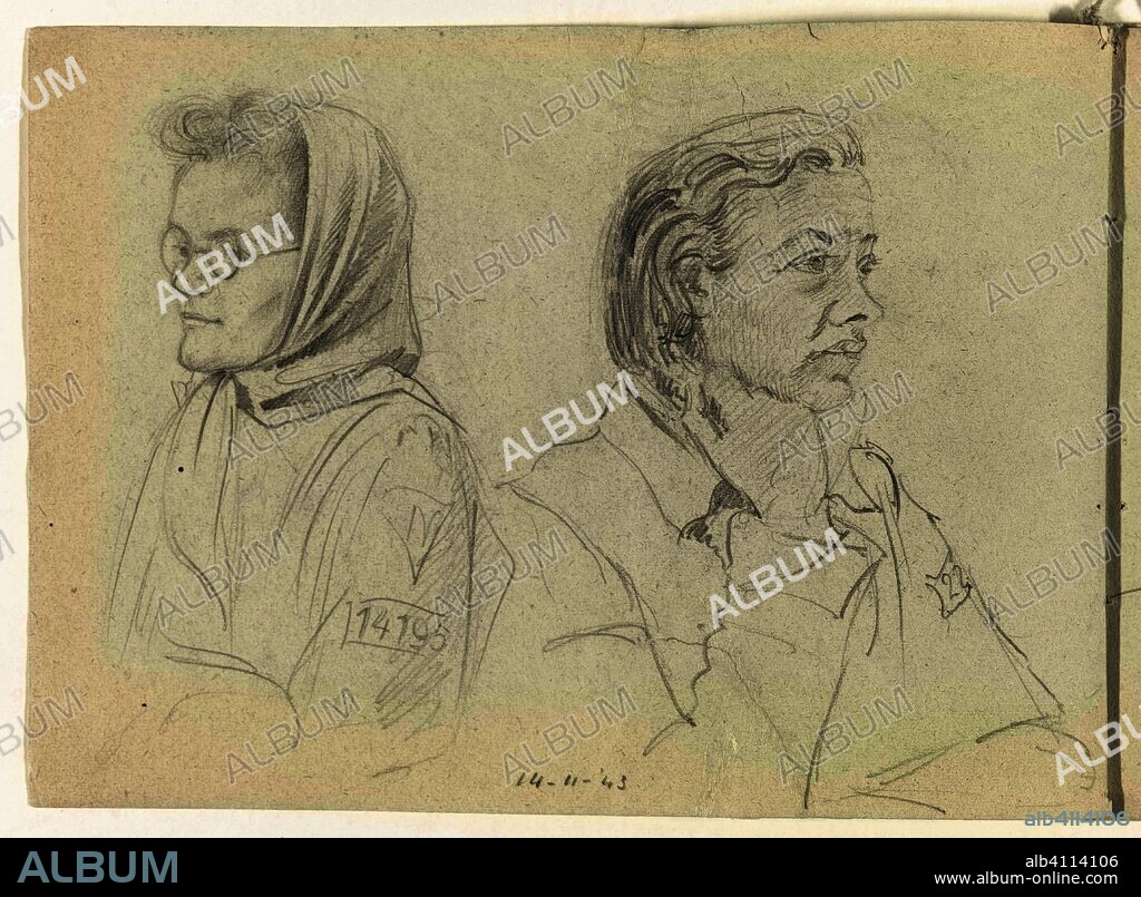 Portraits of two women. Draughtsman: To Frank-Stoltz. Draughtsman: Aat Breur-Hibma. Dating: 14-Nov-1943. Place: Ravensbrück. Measurements: h 150 mm × w 205 mm.