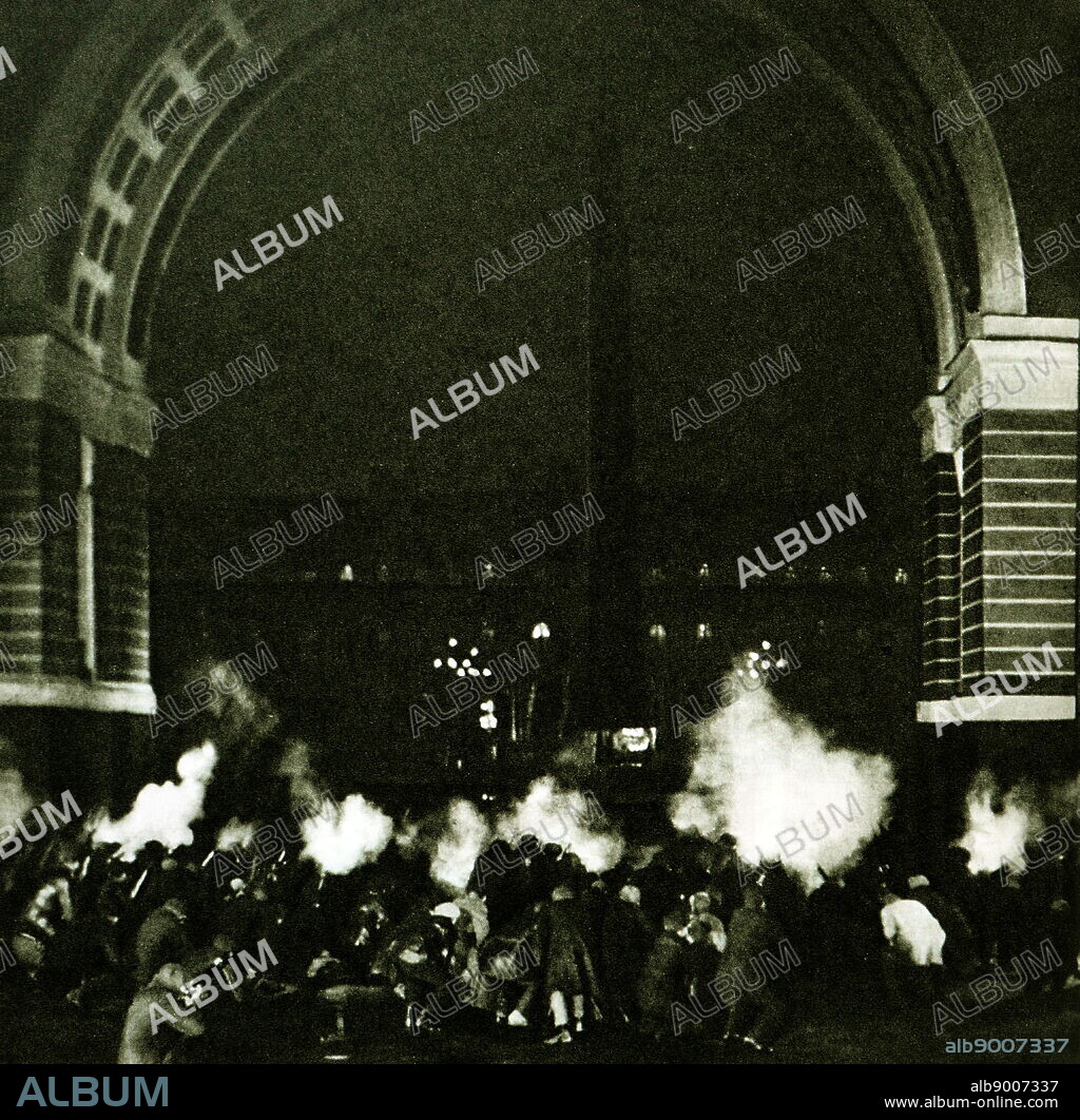 Storming of the Winter Palace in St Petersburg, Russia. October Revolution, 1917.