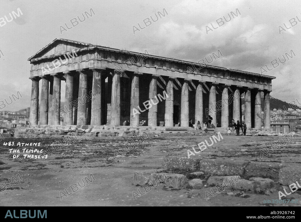 The Theseion, the agora, Athens, Greece, c1920s-c1930s(?). The Theseion, the agora, Athens, Greece. An agora was a place of assembly or market place in Ancient Greece. Begun in 449 BC, this temple on top of the Agoraios Kolonos hill was dedicated to Hephaestus, the patron god of metalworking. It is also known as the Theseion because it was believed that it housed the remains of the Athenian hero Theseus.