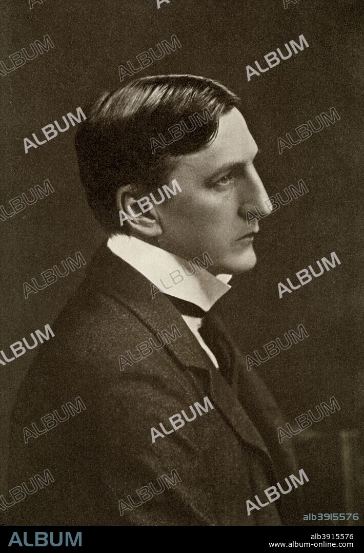 Alfred Edward Woodley Mason, British author, 1910. Mason (1865-1948) was born in London and graduated from Trinity College, Oxford in 1888. Supplement to The Bookman, 1910.
