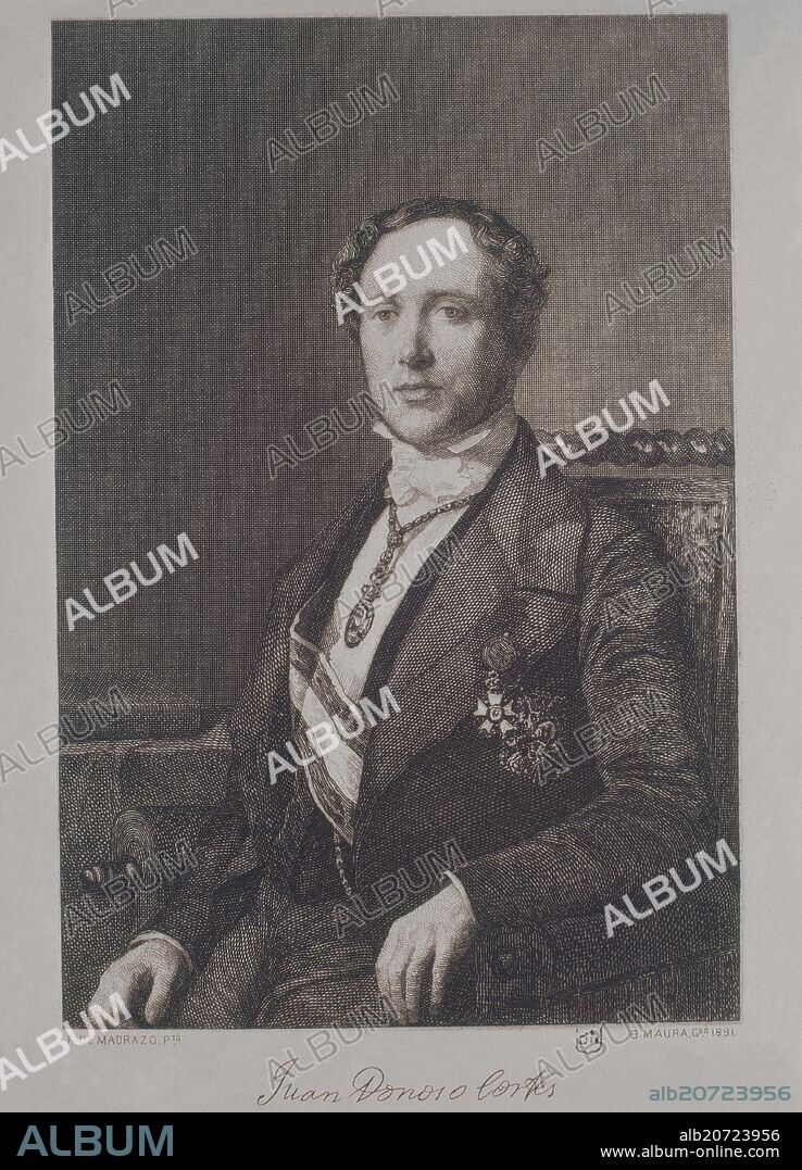 FEDERICO DE MADRAZO Y KUNTZ (1815-1894). JUAN DONOSO CORTES 1891- MARQUES DE VALDEGAMAS- GRABADO POR B MAURA.