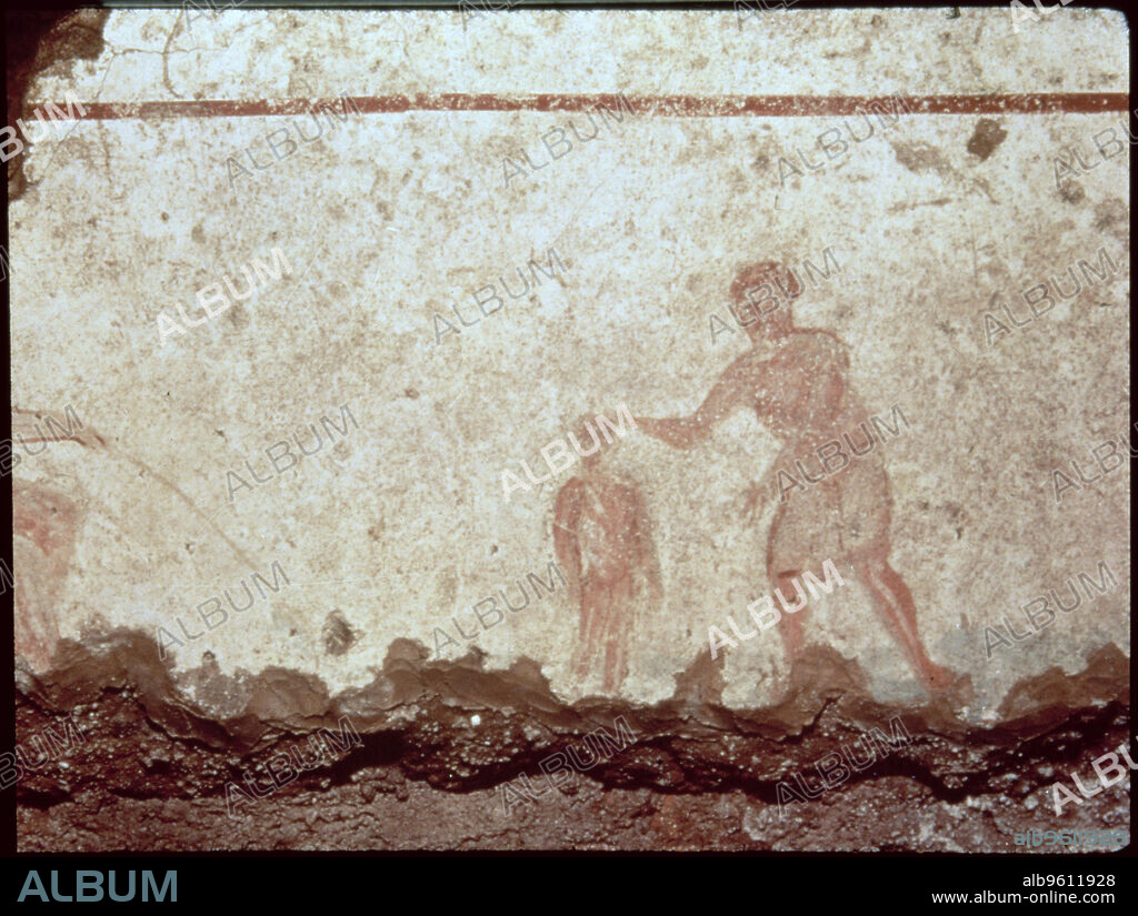 Scene of a baptism, fresco from the catacombs of St. Callistus in Rome.