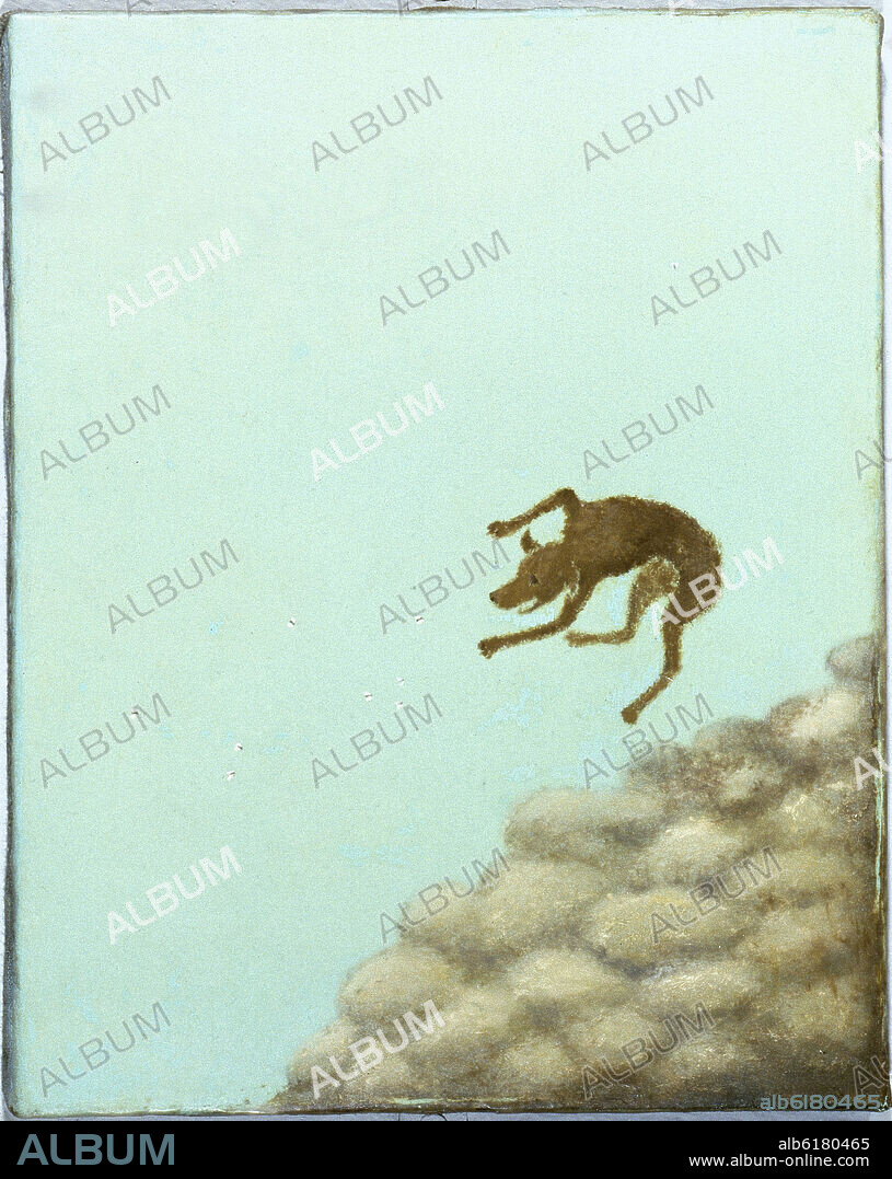 FRANCIS ALYS. Untitled / Dog Falling. Oil on canvas (21 x 26 cm). Installation of the Prophet and the Fly. 1992-2003. Madrid, Reina Sofia museum.