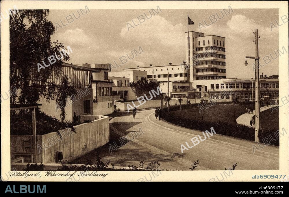 Stuttgart Weißenburgsiedlung, Blick zur Siedlung, Straßenpartie.