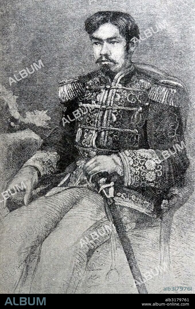 Emperor Meiji (1852 – 1912); 122nd Emperor of Japan according to the traditional order of succession; reigning from February 3; 1867 until his death on July 30; 1912.