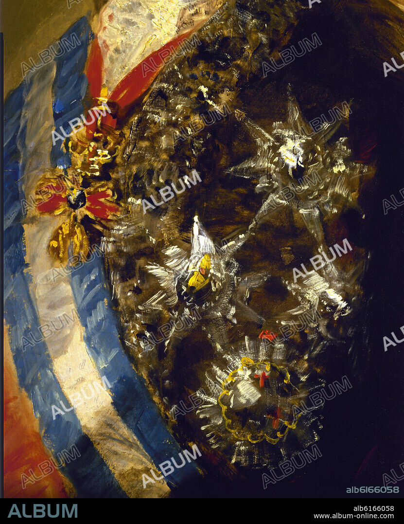 FRANCISCO DE GOYA. Charles IV's family (detail Charles IV's medals). Familia de Carlos IV. Madrid, Prado museum.