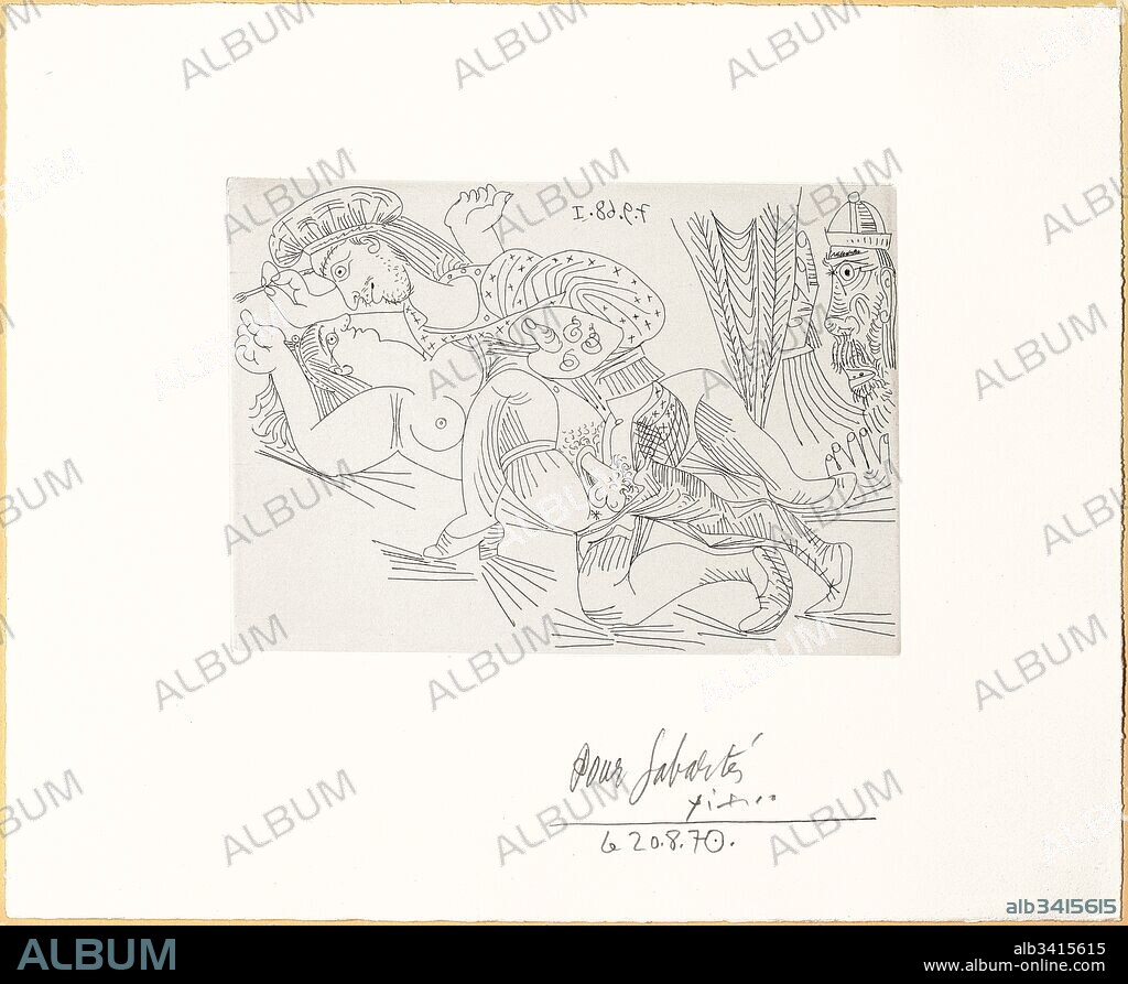 Pablo Picasso / "Rafael y la Fornarina. XX: el Papa se va", 1968, Grabado (aguafuerte sobre matriz de cobre, tirado sobre papel), 28,4 x 35 cm, MPB 111.952.