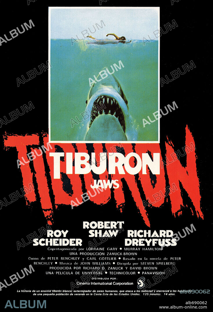 Poster de TIBURON, 1975 (JAWS), dirigida por STEVEN SPIELBERG. Copyright Zanuck/Brown Productions/Universal Pictures.