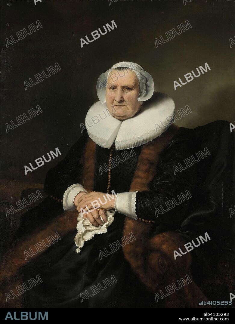 FERDINAND BOL (ATTRIBUTED TO). Portrait of an Old Lady, Possibly Elisabeth Bas. Portrait of an Old Lady, possibly Elisabeth Jacobsdr Bas (1571-1649), Widow of Jochem Hendricksz Swartenhont. Dating: c. 1640 - c. 1645. Measurements: h 118 cm × w 91.5 cm; h 134 cm; w 106.5 cm.