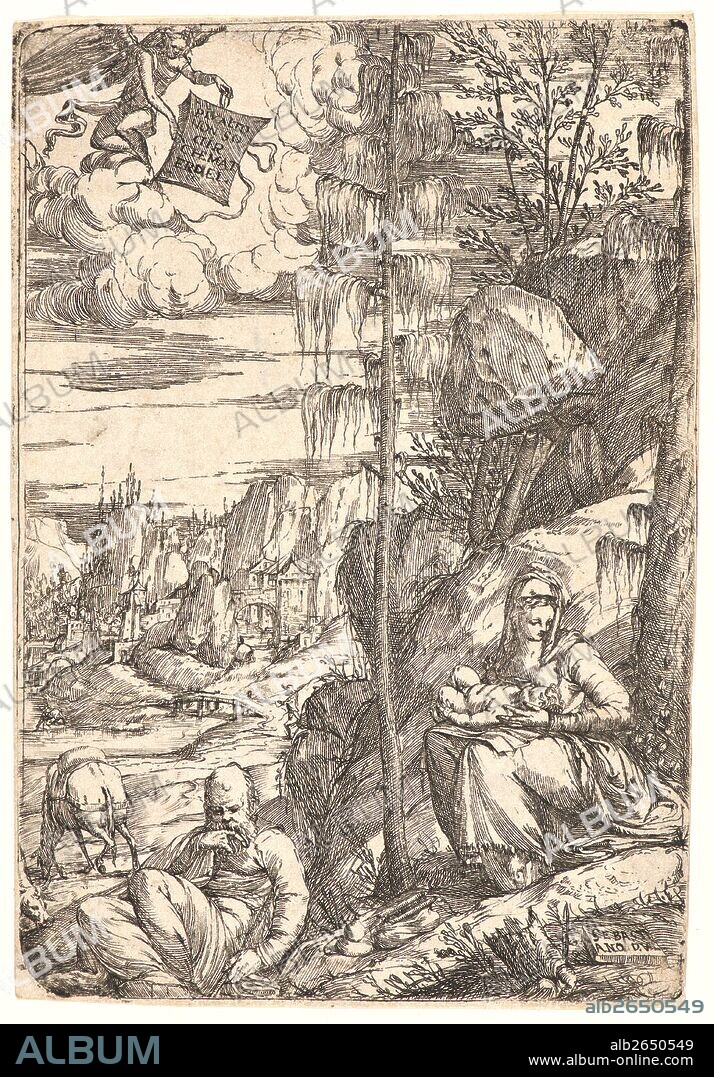 Sebastiano de' Valentinis (Italian, active ca. 1540-1560). Rest on the Flight into Egypt, 16th century. Etching. First state.