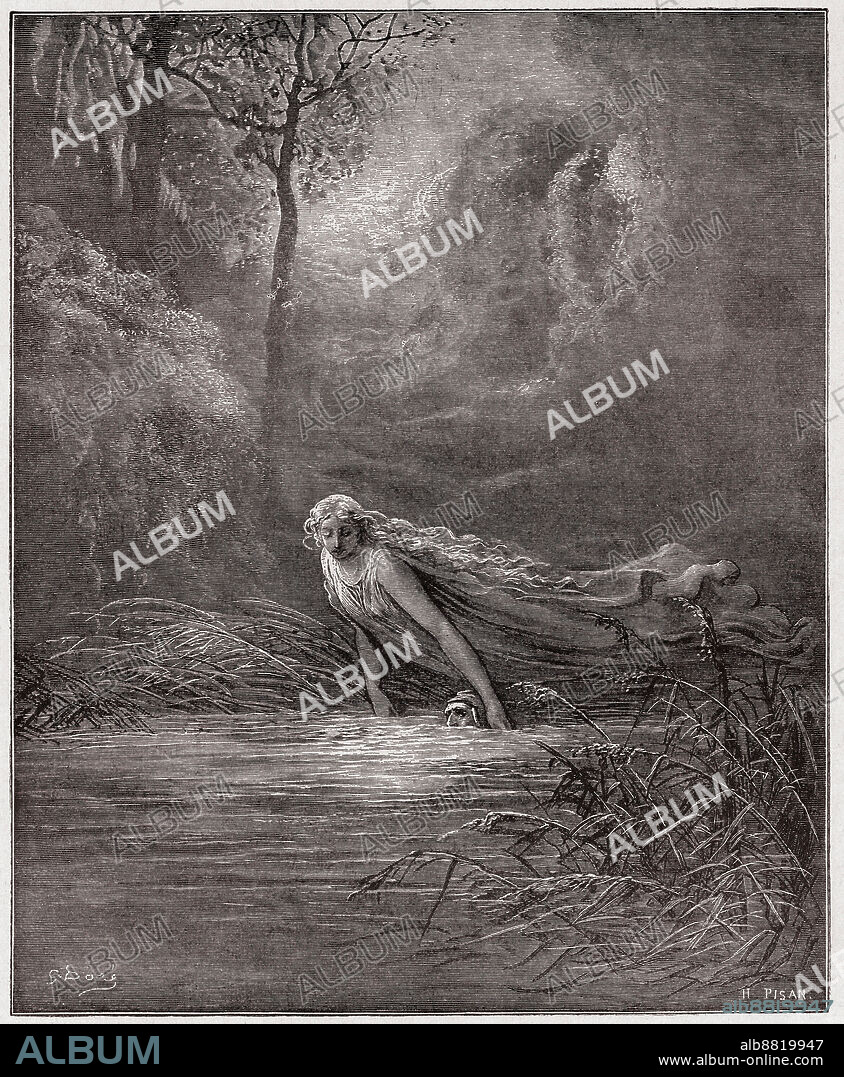 The Divine Comedy (La Divina Commedia, La Divine Comedie), Purgatorio, Canto 31: Dante submerged in the River Lethe - by Dante Alighieri (1265-1321) - Illustration by Gustave Dore (1832-1883), 1885.