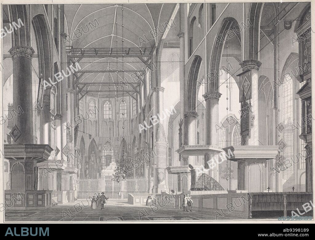 Interior of the Grote of Sint-Laurenskerk in Rotterdam, seen in the direction of the choir. Interior of the Grote or St. Laurenskerk, Rotterdam, seen in the direction of the choir., print maker: Jan Punt, intermediary draughtsman: Paulus van Liender, Amsterdam, in or before 1760, paper, etching, engraving, h 370 mm × w 458 mm.