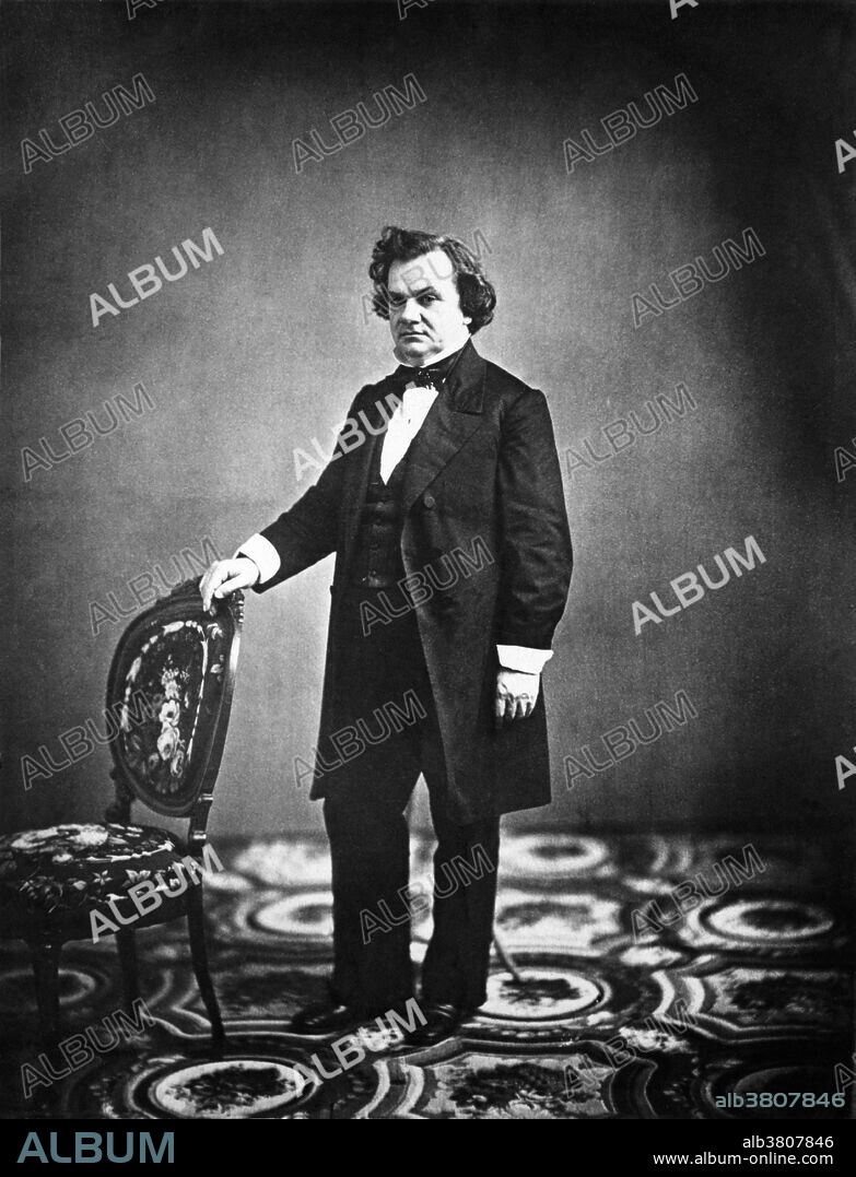 Stephen Arnold Douglas (April 23, 1813 - June 3, 1861) was an American politician from Illinois. He served as a Representative, Senator, and the Democratic Party nominee for President in the 1860 election, losing to Republican Abraham Lincoln. Douglas had defeated Lincoln in a Senate contest, noted for the famous Lincoln-Douglas debates of 1858, but lost to him in romance. He briefly courted Mary Todd who later married Lincoln instead. He was nicknamed the Little Giant because though short in physical stature, he was a forceful and even dominant figure in politics. He was a leading proponent of democracy, and believed in the principle of popular sovereignty: He was largely responsible for the Compromise of 1850 that apparently settled slavery issues. However, in 1854 he reopened the slavery question with the Kansas-Nebraska Act, which opened some previously prohibited territories to slavery under popular sovereignty. Opposition to this led to the formation of the Republican Party. When civil war came in April 1861, he rallied his supporters to the Union with all his energies, but he died a few weeks later from typhoid fever. He was 48 years old.