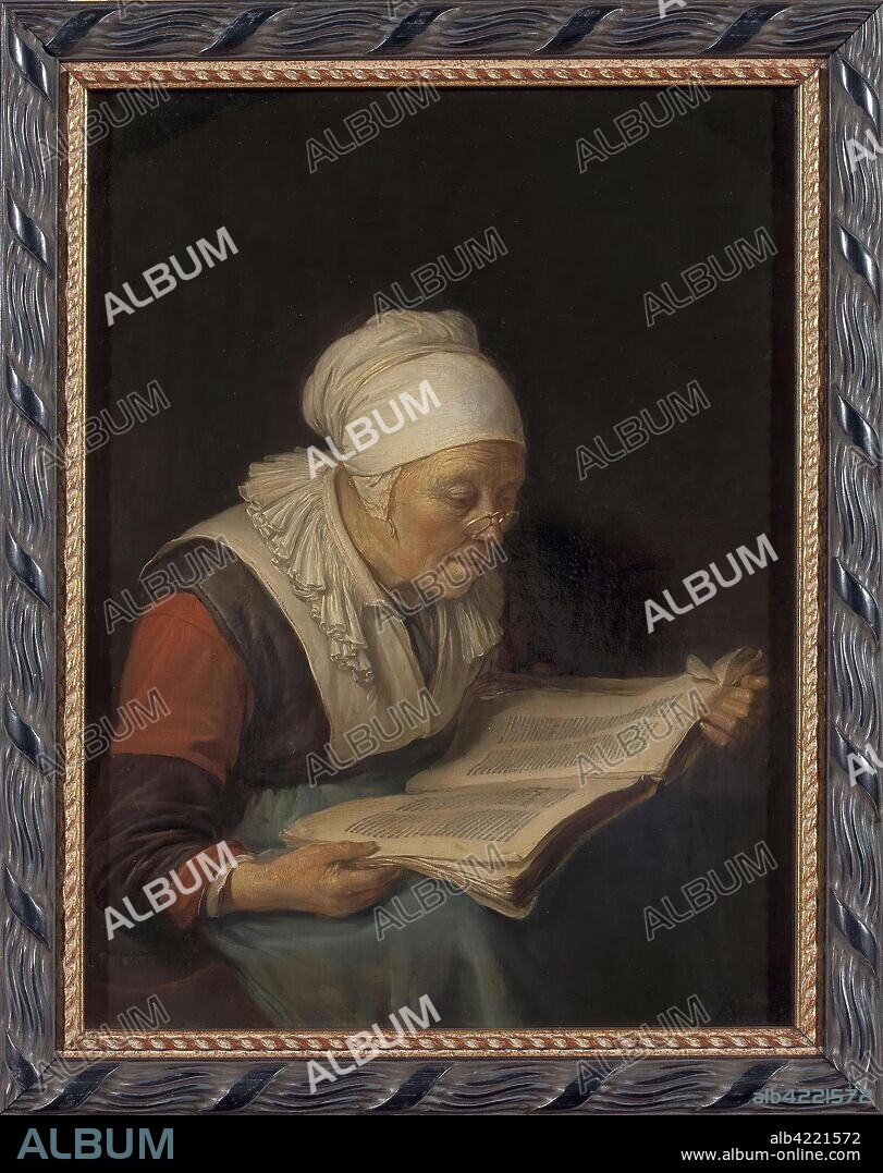 GERARD DOU (GERRIT). 'Old Woman Reading a Book'. Holland, 1670 - 1675. Dimensions: 26x20 cm.