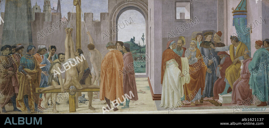 Crucifixion of St. Peter/St. Peter and St. Paul Dispute with Simon the Magician before Nero   Filippino Lippi (1457/1458-1504/ Italian)   The Brancacci Chapel, Santa Maria del Carmine, Florence.