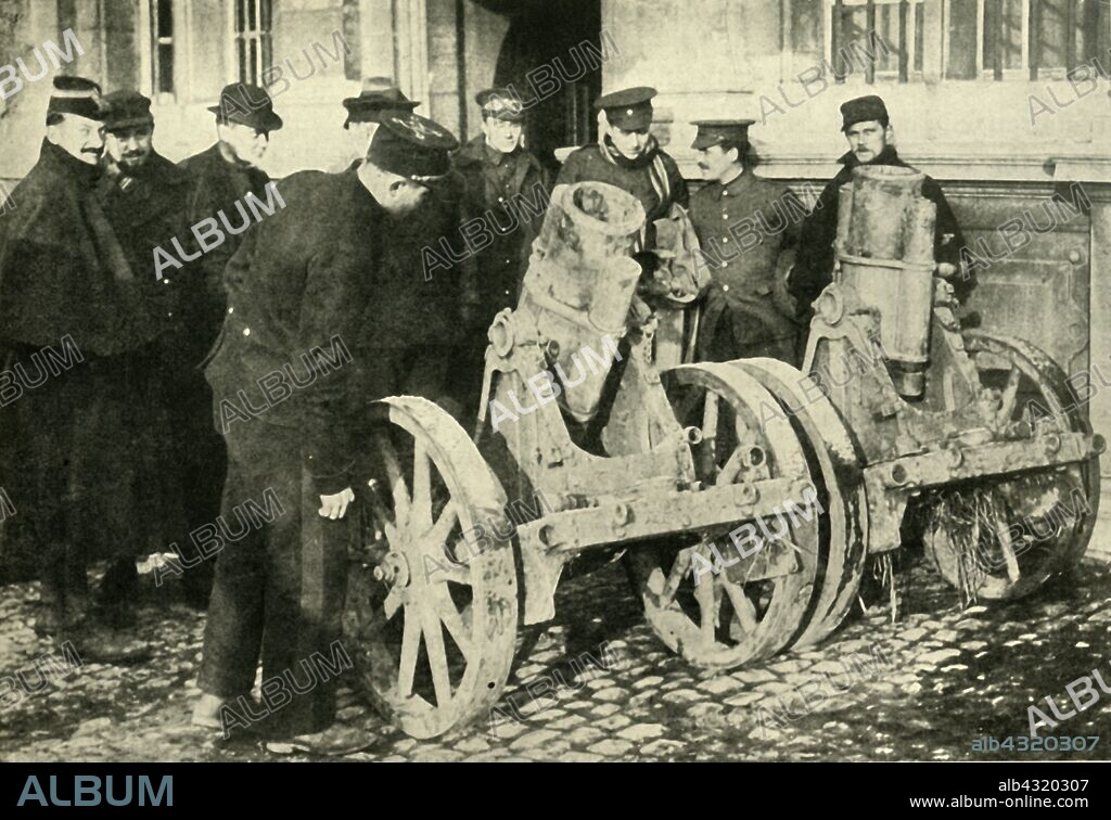 Trench mortars captured from the Germans, First World War, 1914, (c1920). 'Siege Warfare in Flanders'. From "The Great World War - A History" Volume II, edited by Frank A Mumby. [The Gresham Publishing Company Ltd, London, c1920].