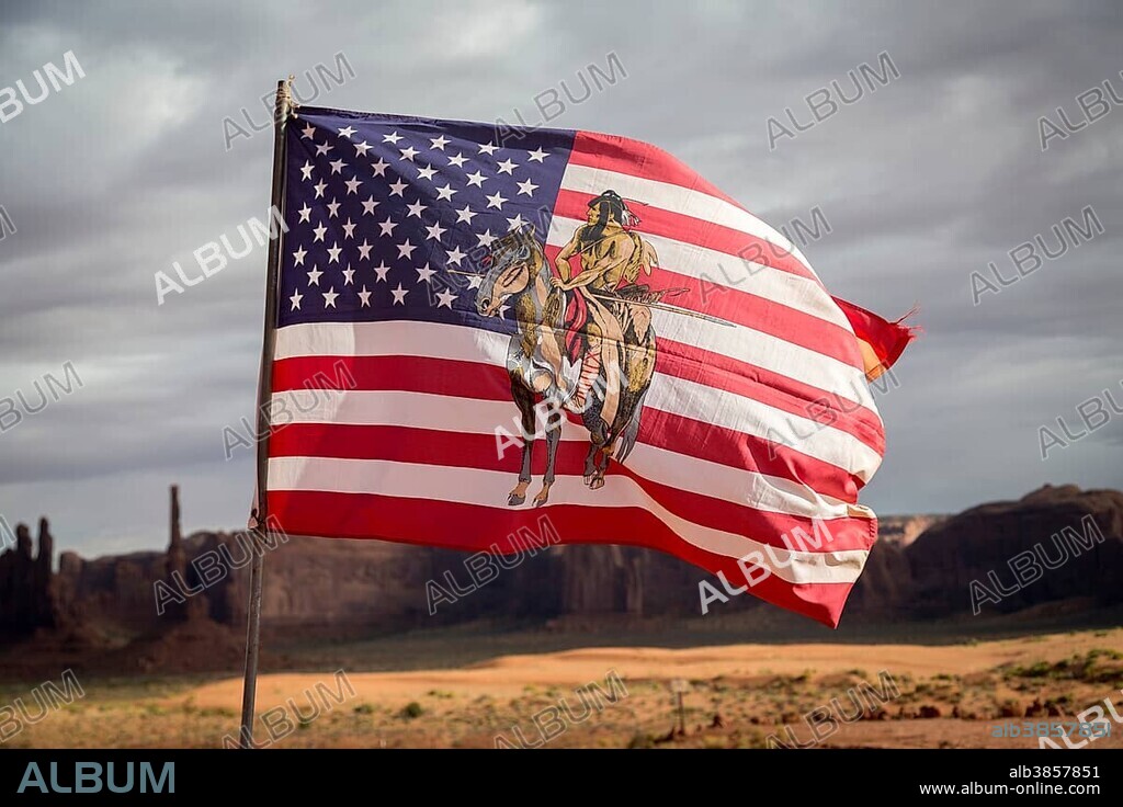 USA Flag with Navajo emblem, Navajo Nation, Monument Valley, Arizona, USA
