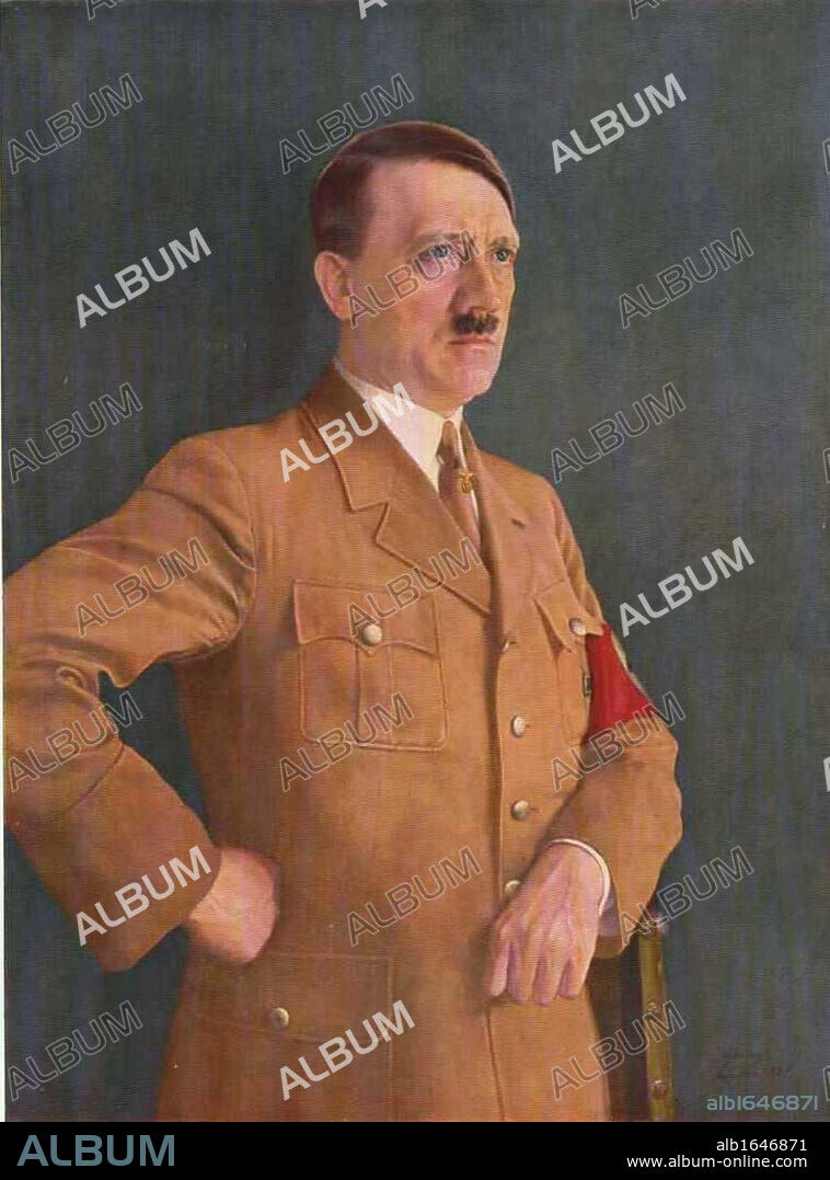 Adolf Hitler (1889-1945) Austrian-born German politician who led the National Socialist German Workers Party (Nationalsozialistische Deutsche Arbeiterpartei, NSDAP), more commonly known as the Nazi Party.  Chancellor of Germany (1933-1945) and Fuhrer und Reichskanzler of Germany (1934-1945). Portrait  by Heinrich Knirr (1862-1944), 1935.