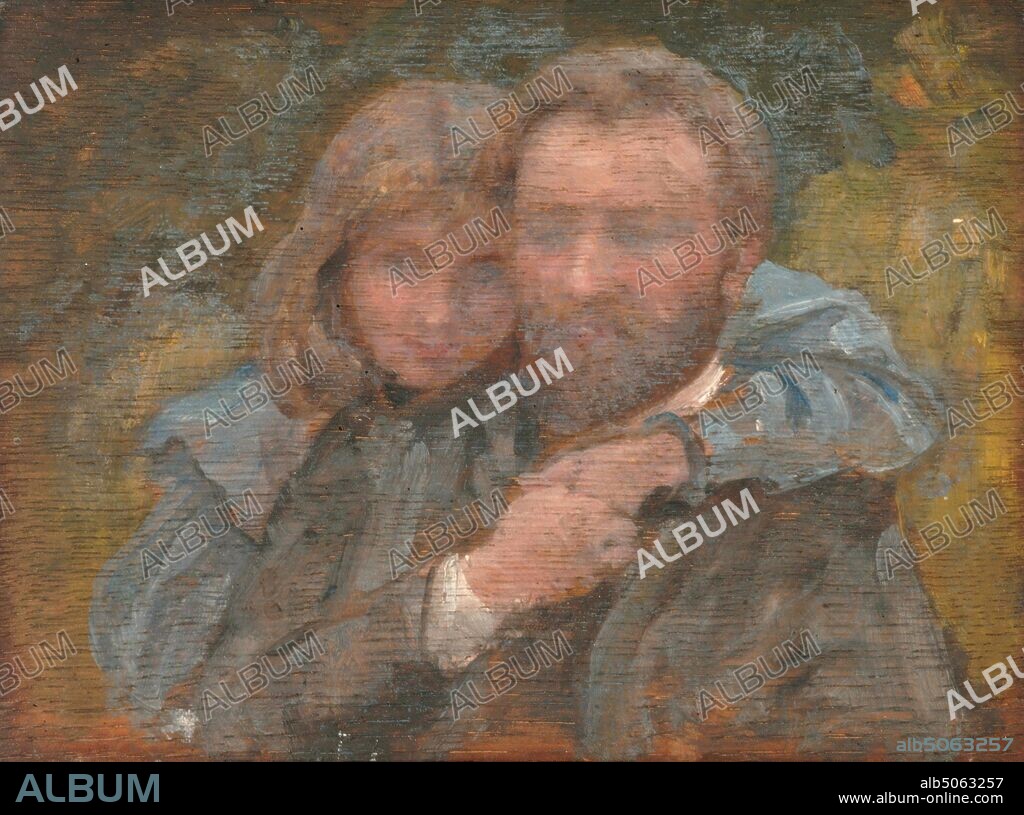 Enrico and Estella Canziani, 1880-1900., Louisa Starr Canziani (d.1909), Girl, Family, 19th Century, Wood, Painting, Portrait, Male, Father, Daughter.