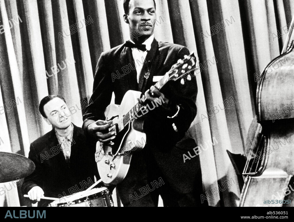 Chuck Berry with Jimmy Valens in "Go Johnny Go". 1959.