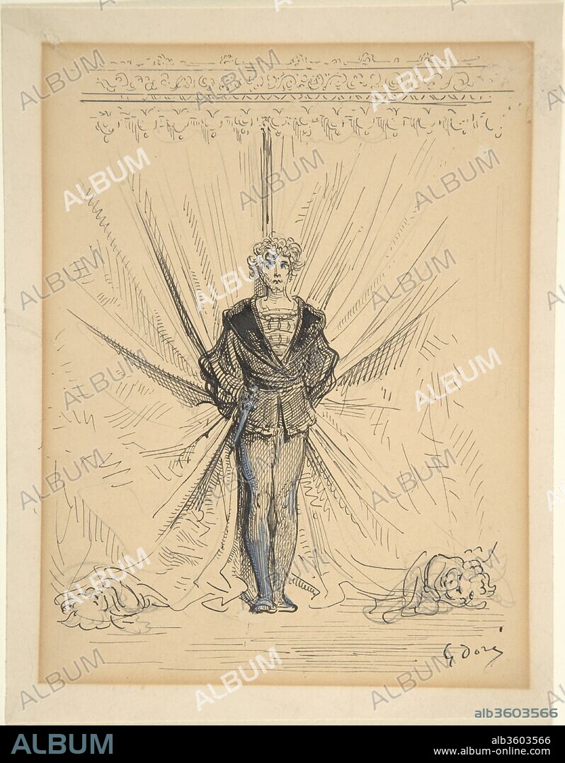 A Costumed Actor in Front of a Curtain. Artist: Gustave Doré (French, Strasbourg 1832-1883 Paris). Dimensions: 7 3/16 x 5 1/2 in.  (18.3 x 14 cm).