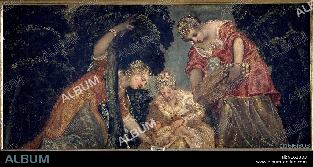 JACOPO COMIN-JACOBO ROBUSTI-TINTORETTO. Moses taken out of the Nile. Moisés sacado del Nilo. Madrid, Prado museum.
