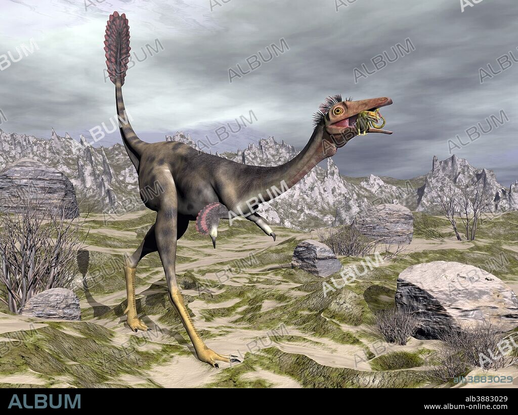 Mononykus dinosaur eating a lizard gecko.