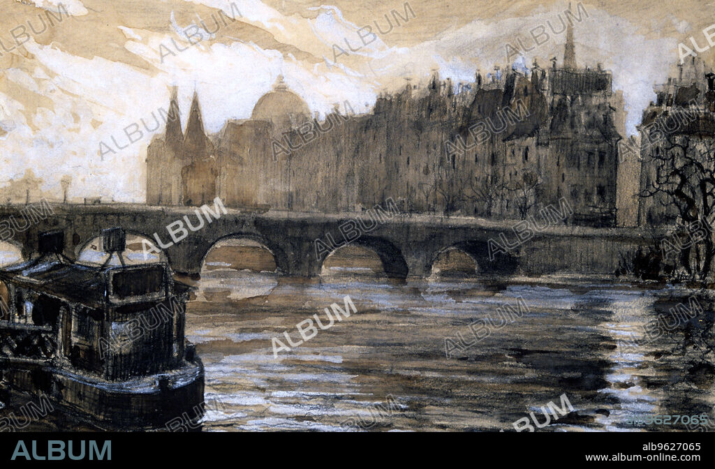 PAUL AMBROISE VALERY. 'Seine River in Paris', 20th Century. Paul Valery, French author and Symbolist poet, he also wrote essays and aphorisms on art, history, letters, music, and current events.