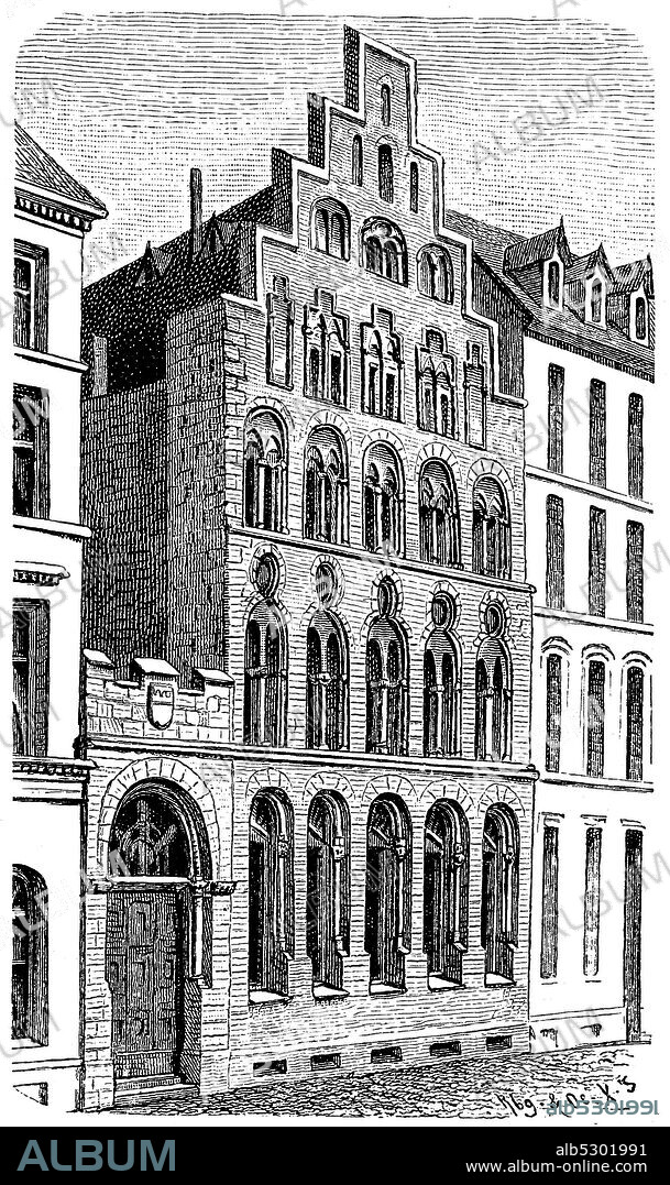 the temple house in cologne of the overstolz family, overstolzenhaus, patrician house, built in the 13th century, germany  /  Das Tempelhaus in Köln der Familie Overstolz, Overstolzenhaus, Patrizierhaus, erbaut im 13. Jahrhundert, Deutschland.