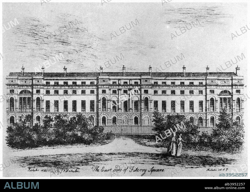 The east side of Fitzroy Square, London, 1807 (1907). Fitzroy Square was developed in the late 18th and early 19th century by Charles Fitzroy, 1st Baron Southampton. The houses on the southern and eastern sides of the square were designed by Robert Adam A print from The History of the Squares of London Topographical and Historical by E Beresford Chancellor, Kegan Paul, Trench, Trubner and Co Ltd, London, 1907.