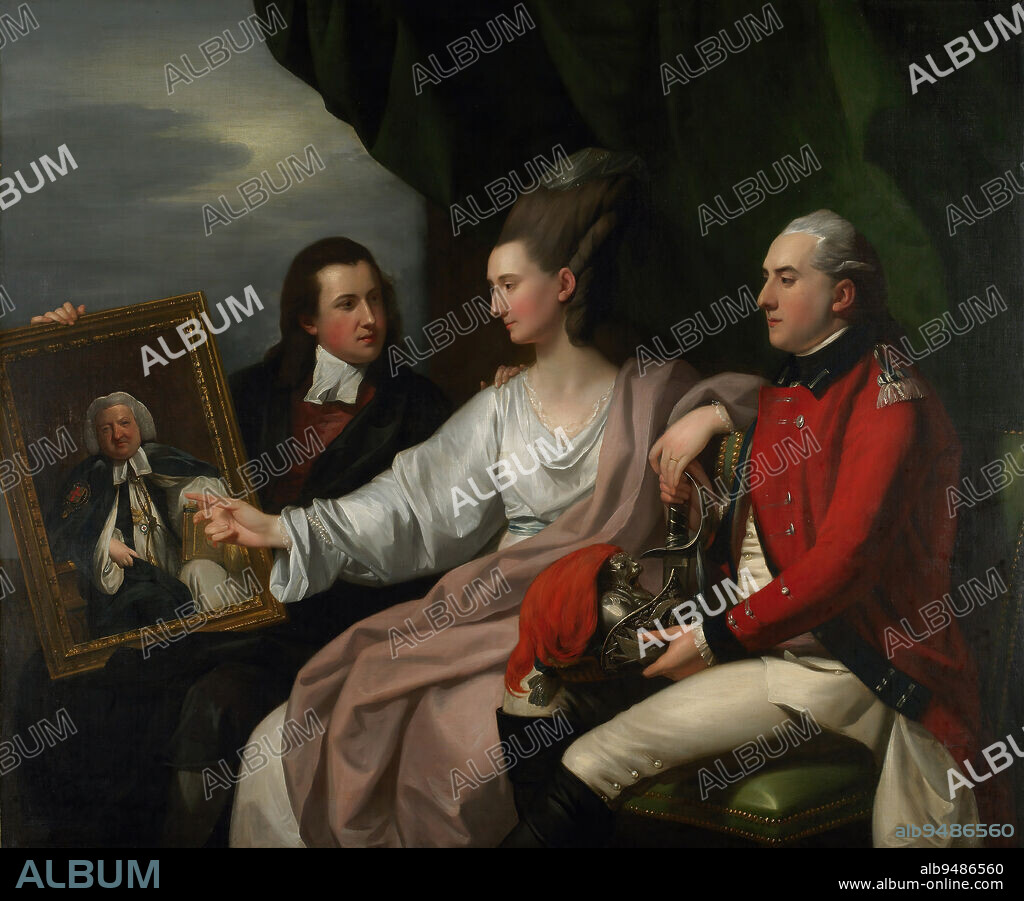 Portrait of the Drummond Family, Peter Auriol Drummond (1754-1799), Mary Bridget Milnes Drummond (1755-1835), and George William Drummond (1761-1807), c. 1776, Benjamin West, American, (active Britain), 1738 - 1820, 60 x 72 in. (152.4 x 182.88 cm) (canvas), Oil on canvas, United States, 18th century, Born in Pennsylvania, Benjamin West moved to Europe in 1760, studying primarily in Italy before settling in London in 1763. One of his first important patrons was Robert Hay Drummond, the Archbishop of York. Drummond attempted to raise an annual salary for West so that the artist could devote his time to producing grand historical paintings, rather than be confined to the lucrative work of portraiture. When this effort failed, Drummond introduced West to King George III, who recognized the artist's abilities and eventually appointed him Historical Painter to the King. West achieved tremendous fame and financial success in London and helped establish the prestigious Royal Academy in 1768.