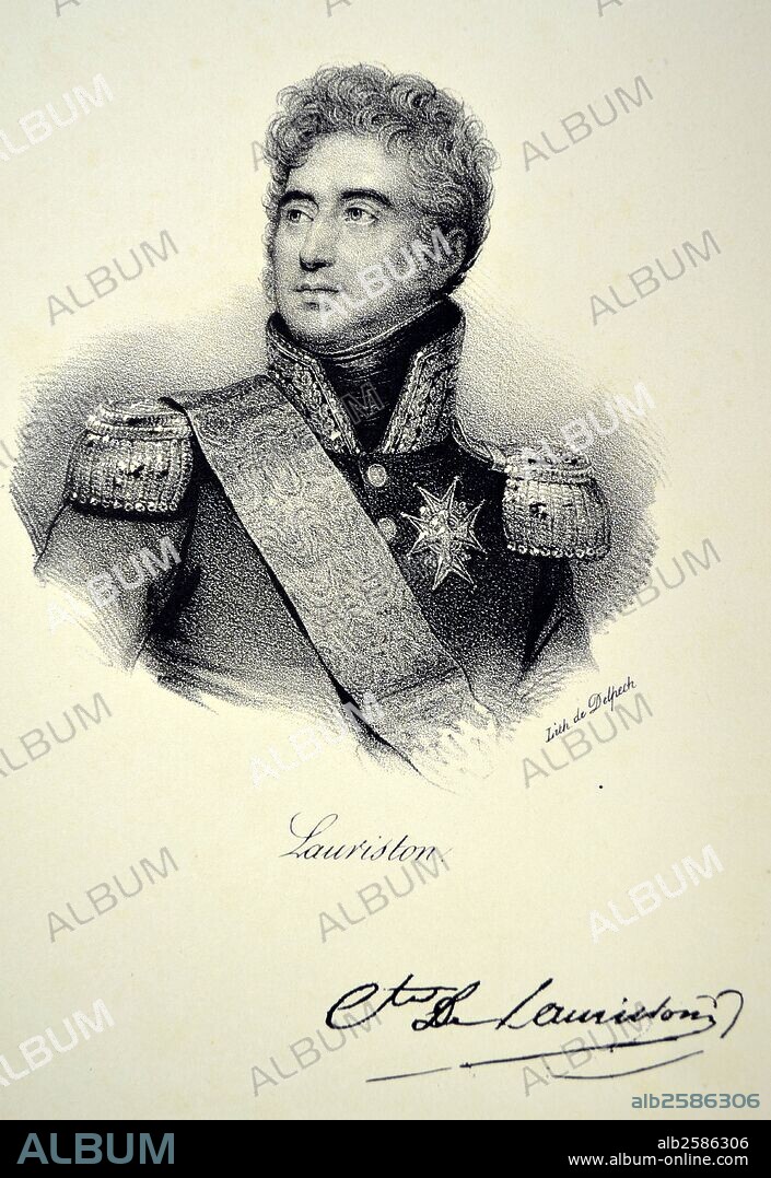 Jacques Alexandre Bernard Law, Marquis de Lauriston (1768-1828) French soldier and diplomat. Served in Napoleonic Wars and after the fall of the Empire, served Louis XVIII. Lithograph, Paris, c1840.  Photo by: .