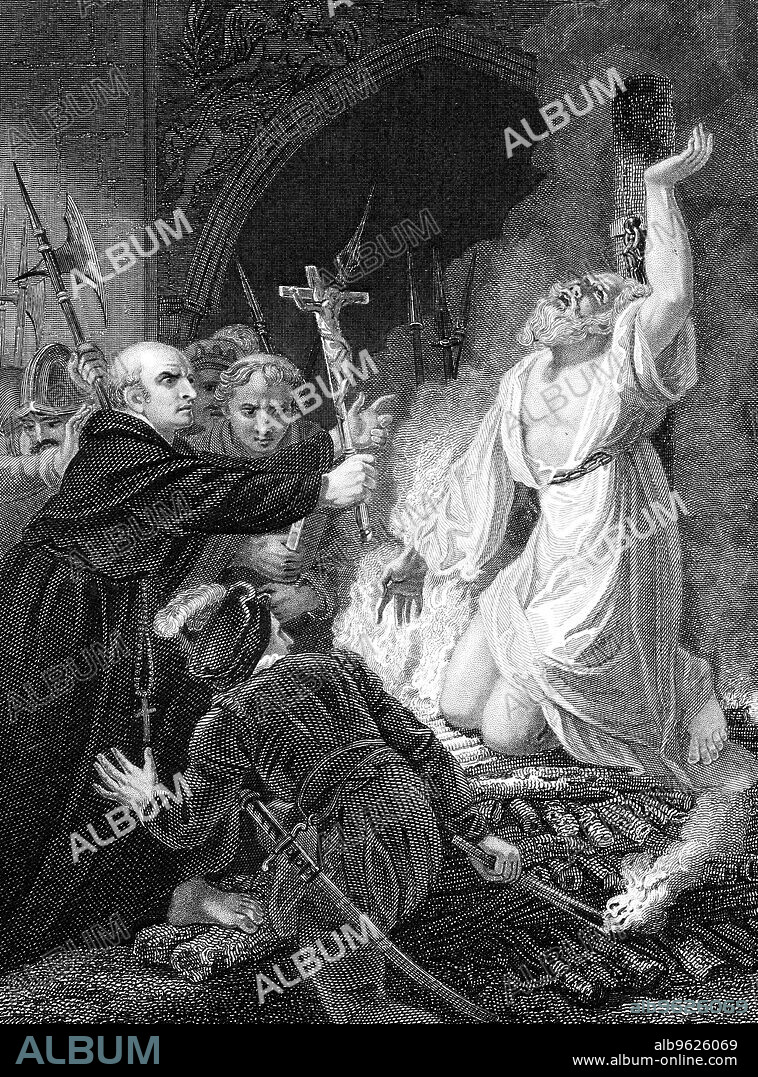 Execution of Thomas Cranmer, Protestant Archbishop of Canterbury, Oxford, 1556 (mid 19th century). Thomas Cranmer (1489-1556), Protestant Archbishop of Canterbury during the reigns of Henry VIII and Edward VI, fell victim to the desire of Edward's successor, Mary I, to return England to Catholicism. Cranmer was removed from his office, arrested, tried and convicted of charges of heresy and treason and burnt at the stake.