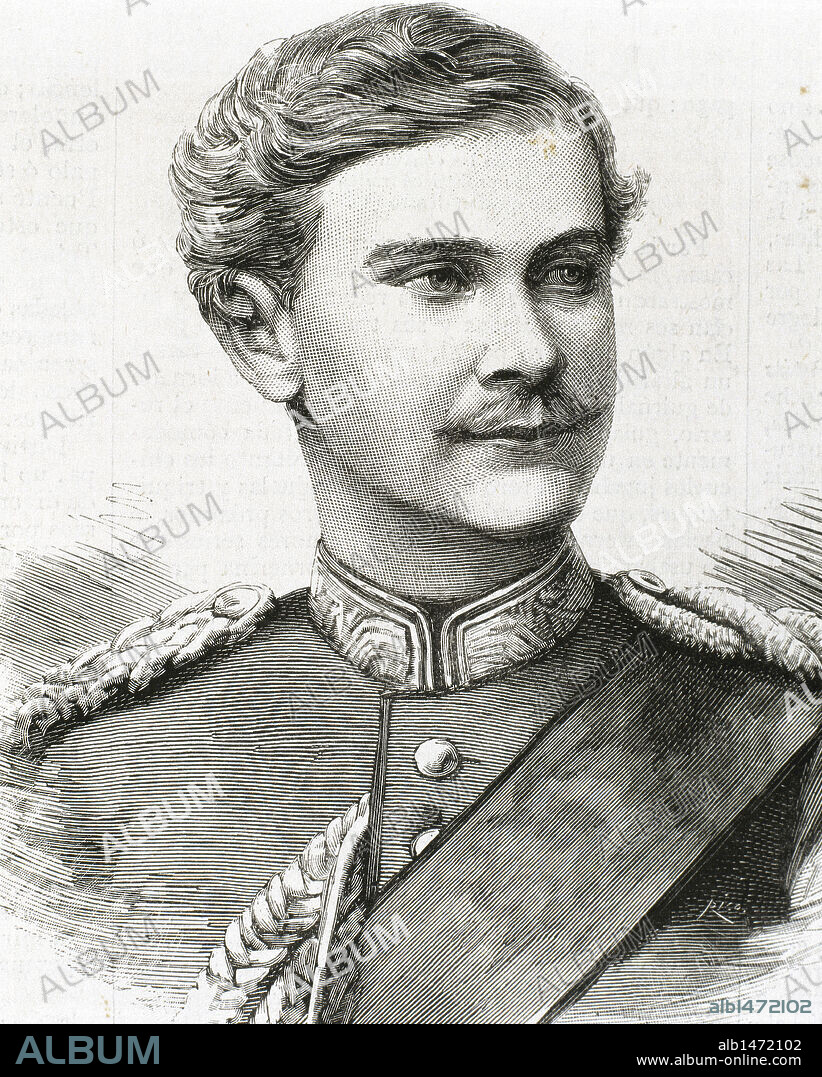 OTON I (1848-1916). Rey de Baviera (1886-1913). Por padecer una grave enfermedad mental fue apartado del gobierno y se encargó la regencia a su tío, el príncipe Leopoldo. Grabado S. XIX.