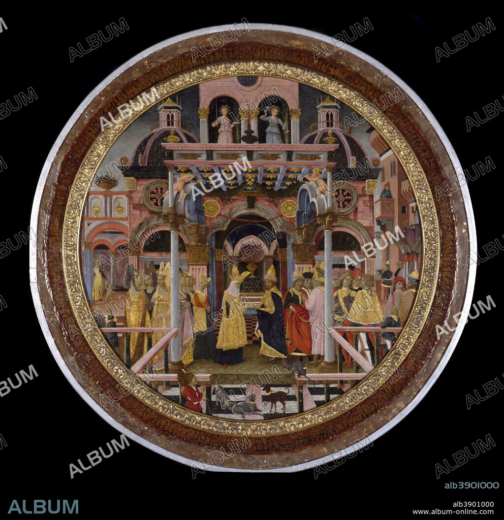 ITALY UNKNOWN (FARRARESE). L'incontro di Salomone con la regina di Saba / The Meeting of Solomon and the Queen of Sheba. Date/Period: Ca. 1470-1473. Painting. Tempera and gold on panel. Diameter: 92.4 cm (36.3 in).