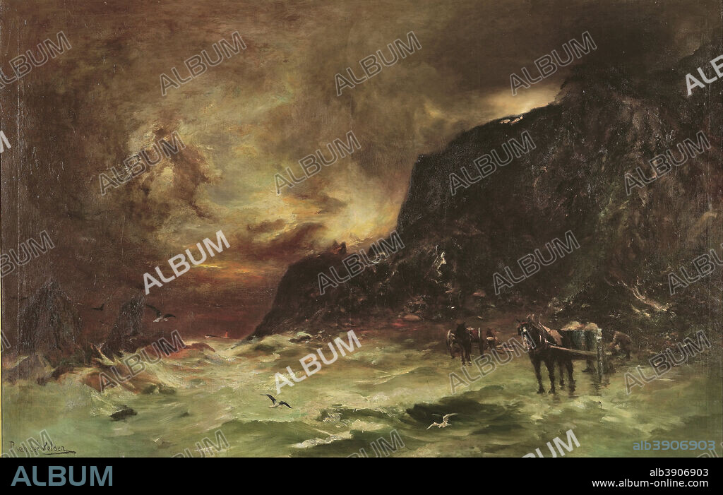 PETRUS VAN DER VELDEN. Storm at Wellington Heads. Date/Period: Ca. 1908. Painting. Oil on canvas. Height: 1,370 mm (53.93 in); Width: 2,135 mm (84.05 in).