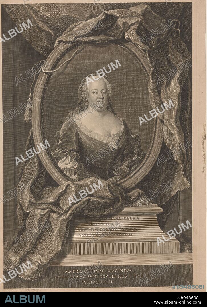 Portrait of Johanna Christiana Kees, Johann Martin Bernigeroth, after Elias Gottlob Haußmann, 1750, print maker: Johann Martin Bernigeroth, (mentioned on object), after: Elias Gottlob Haußmann, (mentioned on object), unknown, (mentioned on object), Leipzig, 1750, paper, engraving, h 497 mm × w 339 mm.
