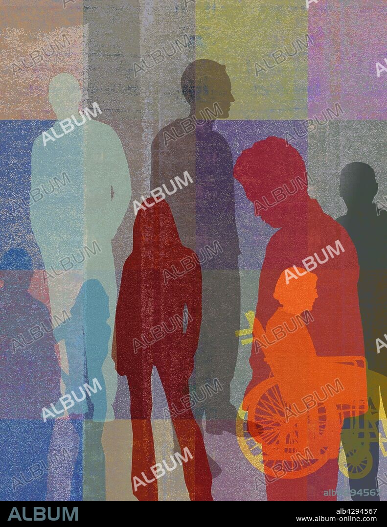 Overlapping silhouettes of different people.