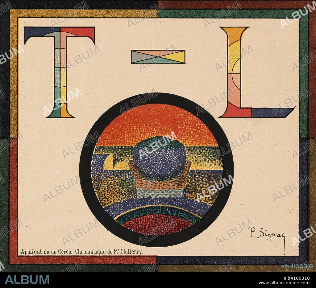 PAUL SIGNAC. Application of Mr. Ch. Henry's Colour Circle (Application du cercle chromatique de Monsieur Ch. Henry), theatre programme for Les résignés by Henry Céard and L'echéance by Jean Jullien (Théâtre Libre, 31 January 1899). Dimensions: 16 cm x 18.5 cm, 15.5 cm x 18 cm.