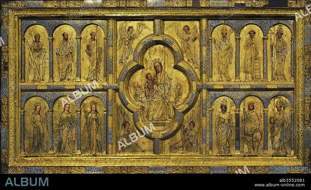Panel de oro de Santa Ursula. Colonia, 1170. Pintura del siglo XV y 1844. Madera de roble, bronce fundido, cobre dorado y pintura opaca. Museo de Schnutgen. Colonia, Alemania.