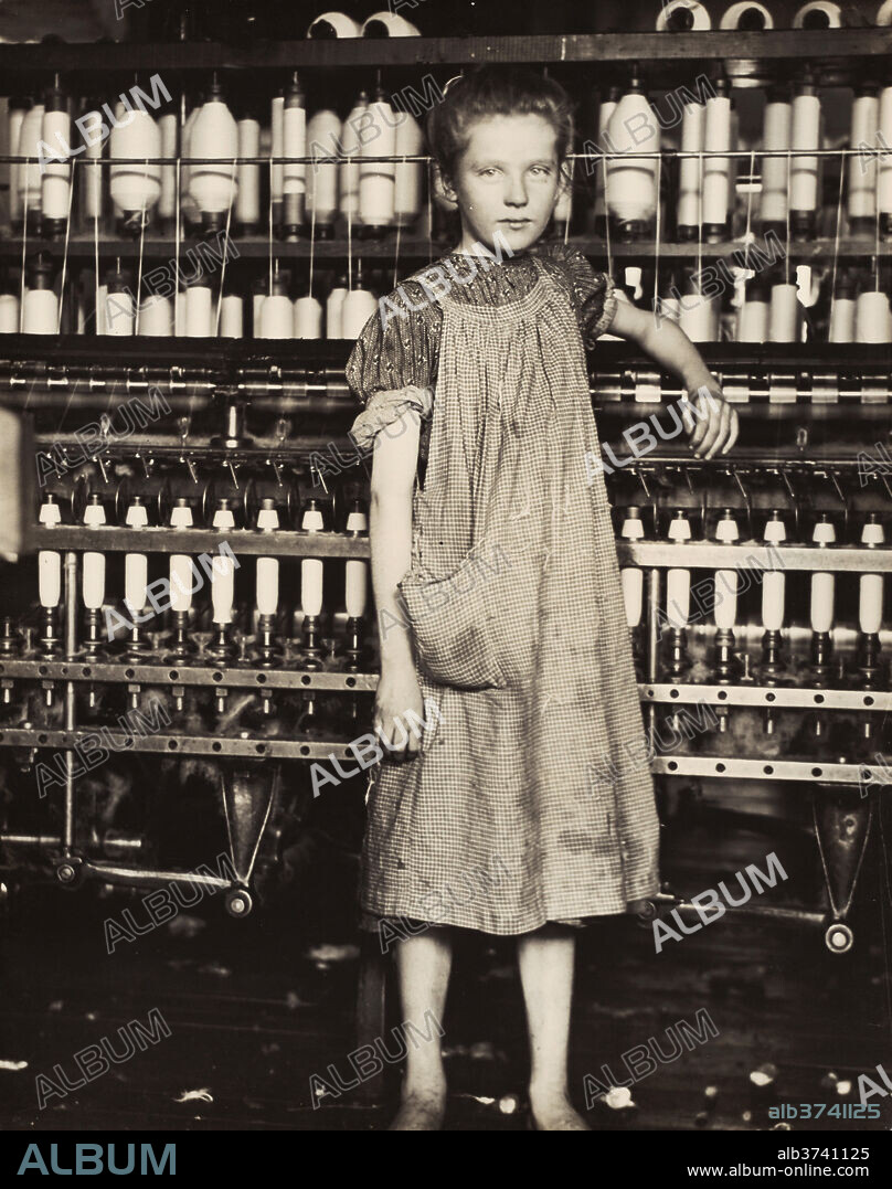 LEWIS HINE. Addie Card, 12 years old. Spinner in cotton mill, North Pownal, Vermont. Dated: 1910. Dimensions: image: 24.1 × 19.2 cm (9 1/2 × 7 9/16 in.). Medium: gelatin silver print.