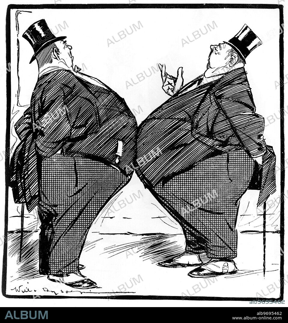 ECONOMIC DARWINISM . RIGHT- THINKING PERSON : - " The visionaries and Social demogogues may rant against us , my boy , but they can ' t alter the divine law of the " Survival of the Fattest ! ". Drawing by Will Dyson , an Australian illustrator and political cartoonist , well known for his socialist viewpoint . 1910s.