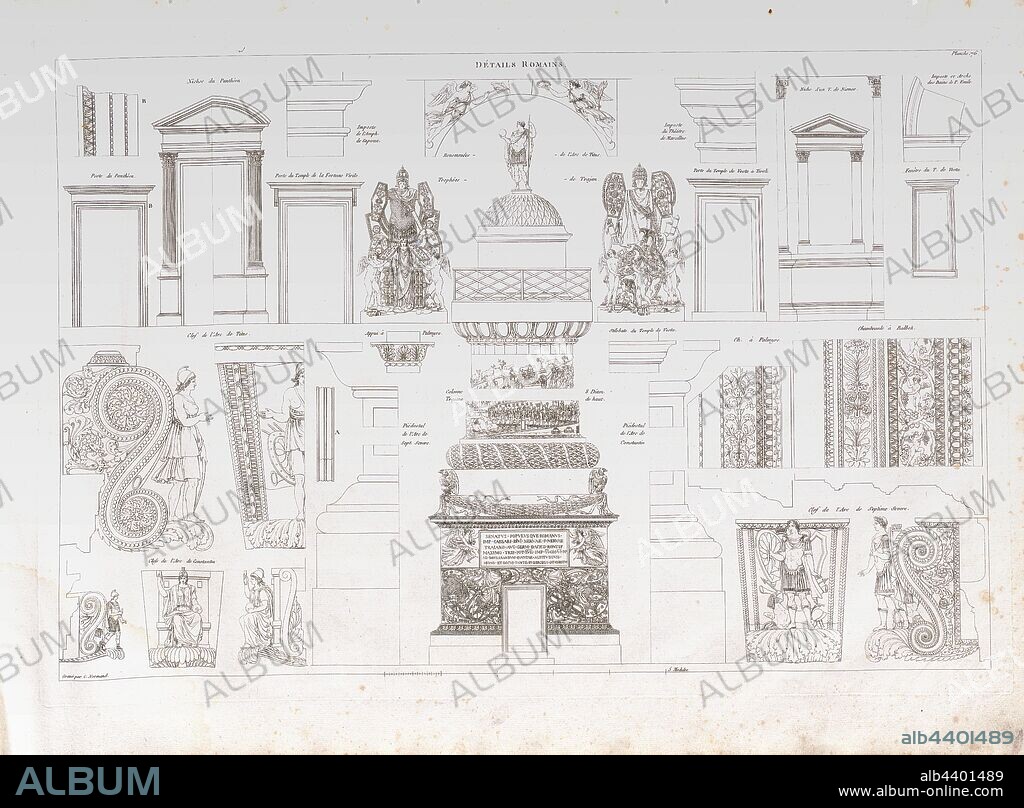 Roman details 2, Roman Architecture, Signed: Gravé par C. Normand, Pl. 75, p. 159, Normand, C. (gravé), Jean-Nicolas-Louis Durand: Recueil et parallèle des édifices de tout genre, anciens et modernes, remarquables par leur beauté, par leur grandeur ou par leur singularité, et dessinés sur une même échelle. Paris: chez l'auteur, 1801.