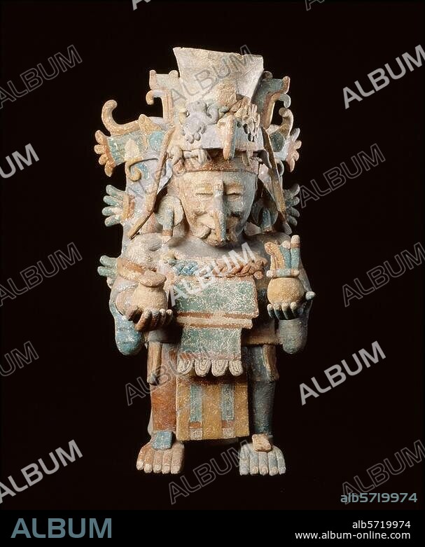 Maya Culture, Late Post-Classic, 1200-1500 A.D. Incense vessel in the form of the rain god Chac. Clay, painted. Origin: Mayapán, Yucatán, Mexico. Mexico City, Museo Nacional de Antropologia.