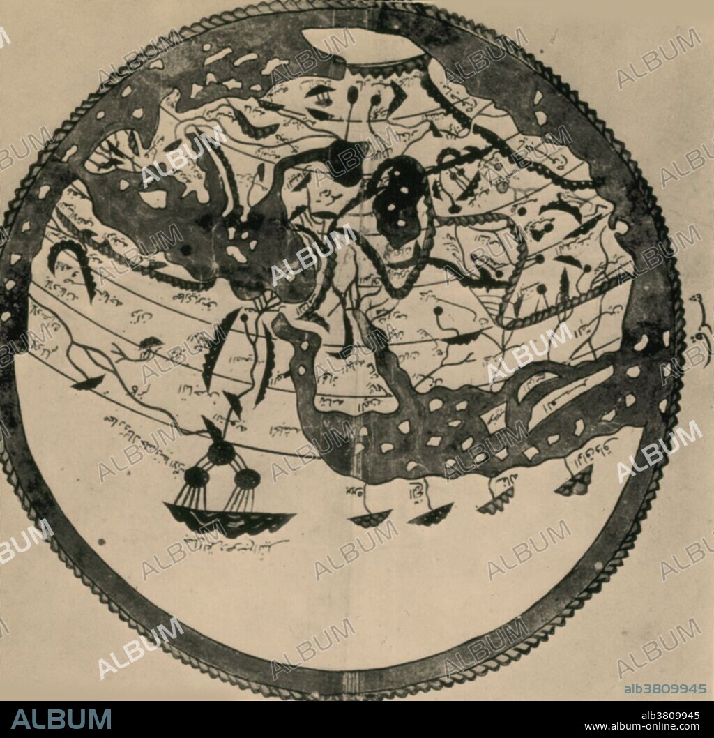 Arab geographers understood the outlines of Asia, Europe and North Africa by VI/12th century; their knowledge was summed up by the great atlas of al-Idrisi of 549/1154. It places south at the top; the map is inverted to make it easily recognizable.