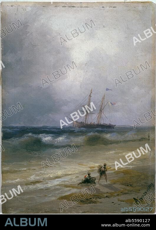 IWAN KONSTANTINOWITSCH AIWASOWSKI. Aiwasowski, Iwan Konstantinowitsch. 1817-1900. "Schiff auf dem Meer", 1896. Öl auf Holz, 22 × 16 cm. St. Petersburg, Staatl. Russisches Museum.