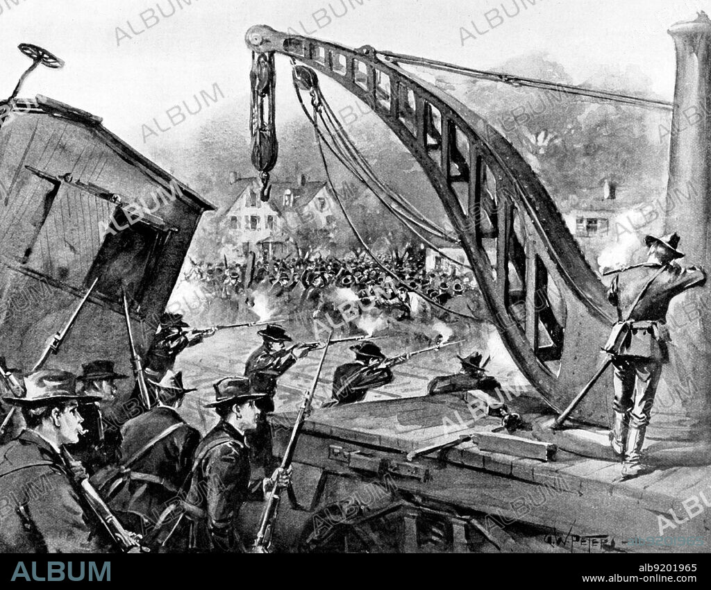 National Guardsmen firing into the mob at Loomis and 49th Streets on July 7th, 1894. Illustration by G.W. Peters, from a sketch by G.A. Coffin. Published in Harper's Weekly, July 21, 1894. The Pullman Strike comprised two interrelated strikes in 1894, first by the American Railway Union (ARU) against the Pullman factory in Chicago, and then, when that failed, a national boycott against all trains that carried Pullman passenger cars, which lasted from May 11 to July 20 and was a turning point for US labor law.