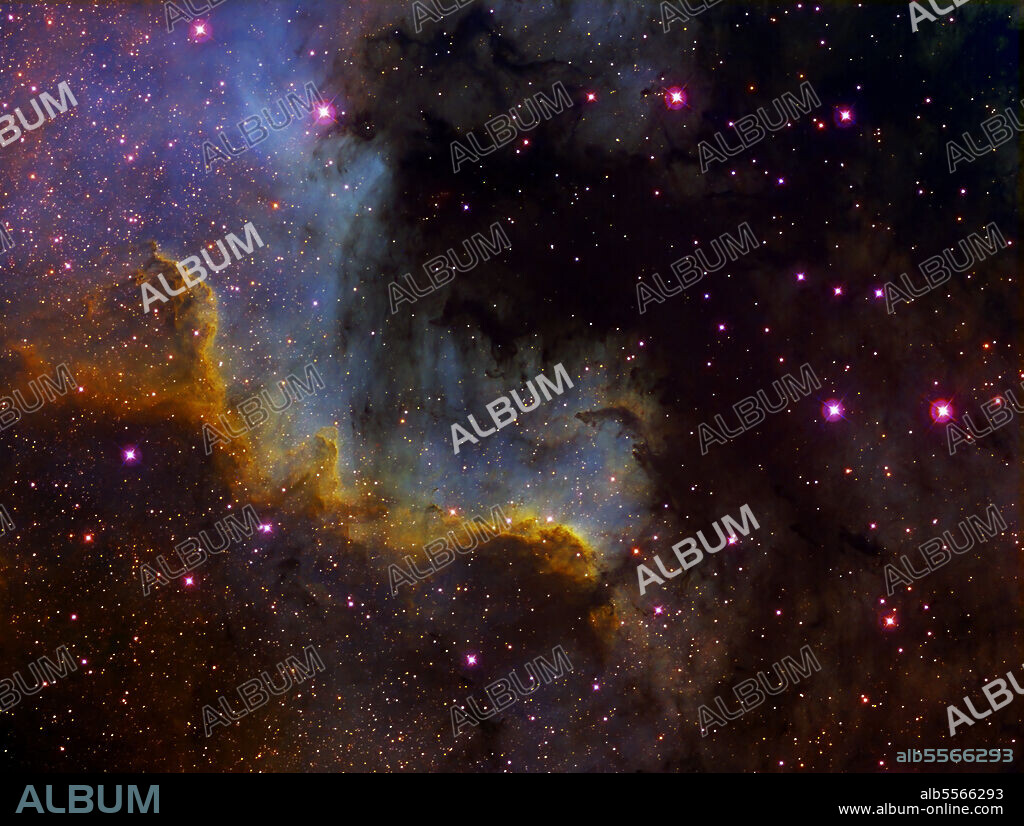Close-up view of North America nebula, NGC 7000, an emission nebula in the constellation Cygnus.