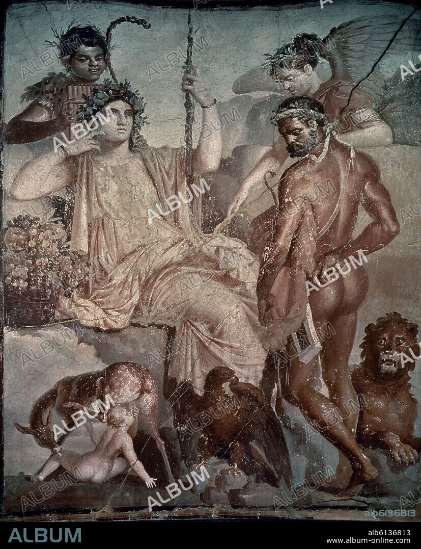 Hercules discovering his son Telephus being nursed by a doe in Arcadia.. Fresco. Naples, Museo Archeologico Nazionale.